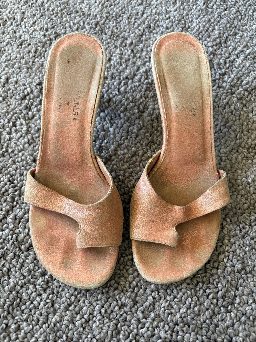 Vintage Donald Pliner Rose Gold Leather Kitten-Heel 5.5 Slides Boho beach resort